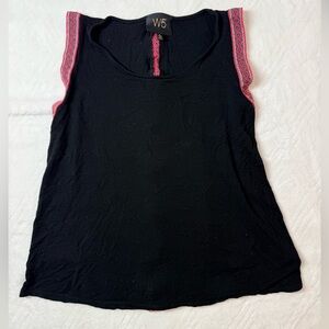 Anthropologie W5 Womens Small Black Embroidered Trim Sleeveless Tank Top Indie